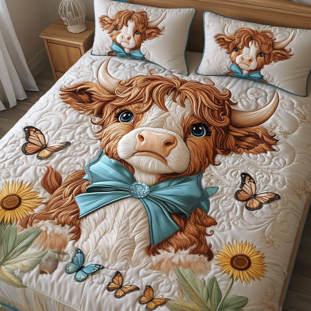 Butterfly Beauty Quilted Bedding Set Bedroom Decorations Highland Cow Merchandise