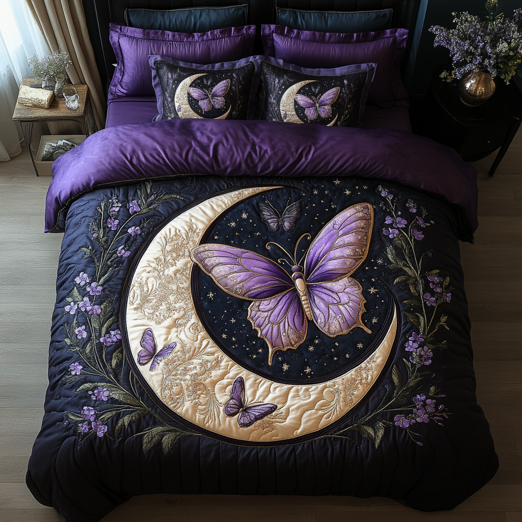 Butterfly Bliss Quilted Bedding Set Cozy Bedroom Decor Novelty Butterfly Gifts