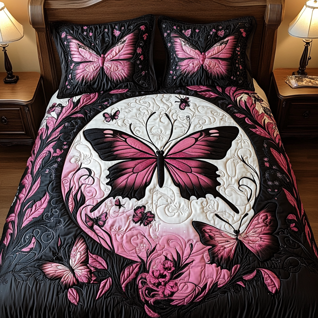 Butterfly Bliss Quilted Bedding Set Elegant Bedding Set Gift for Newlyweds