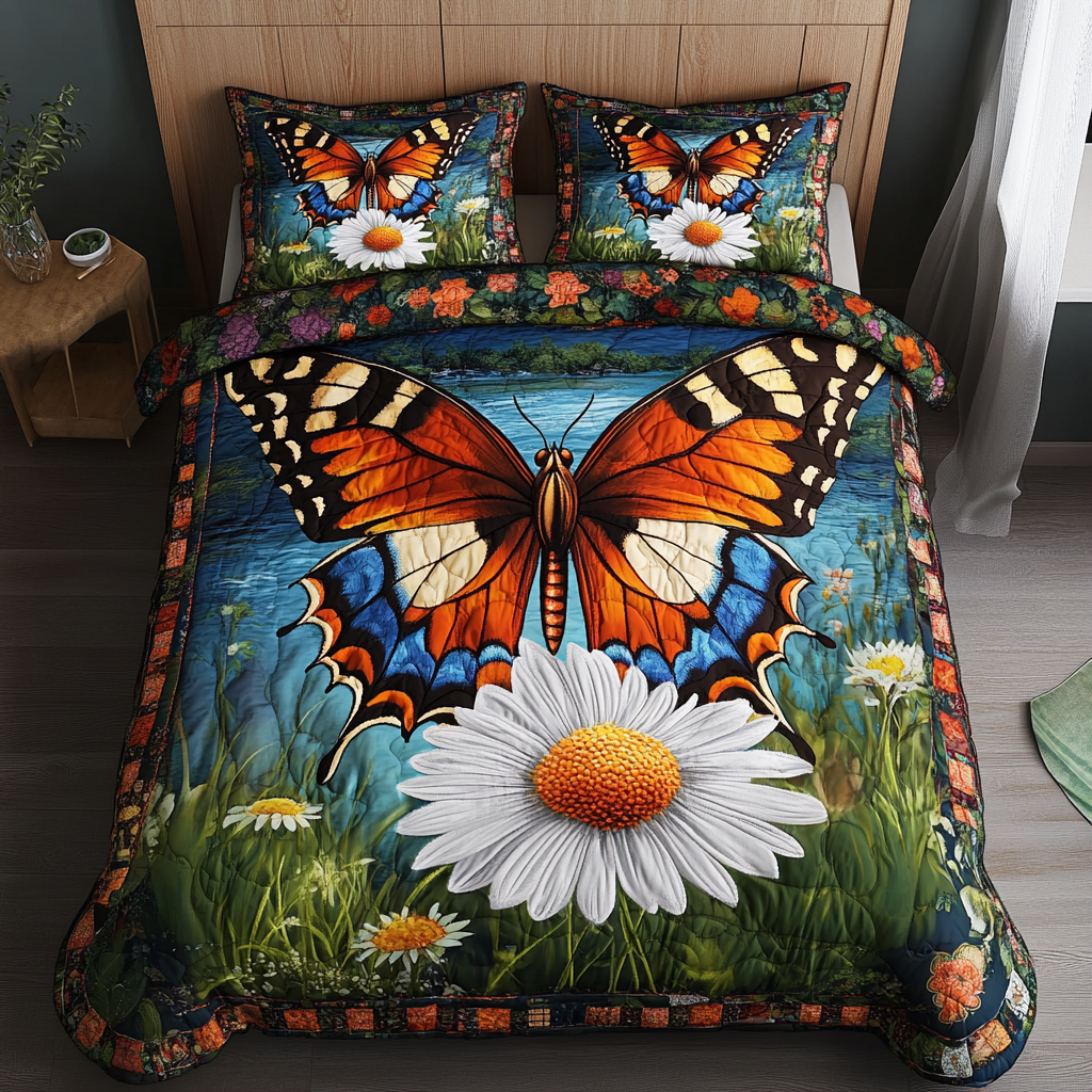 Butterfly Bliss Quilted Bedding Set Holiday Duvet Cover Set Butterfly Themed Presents
