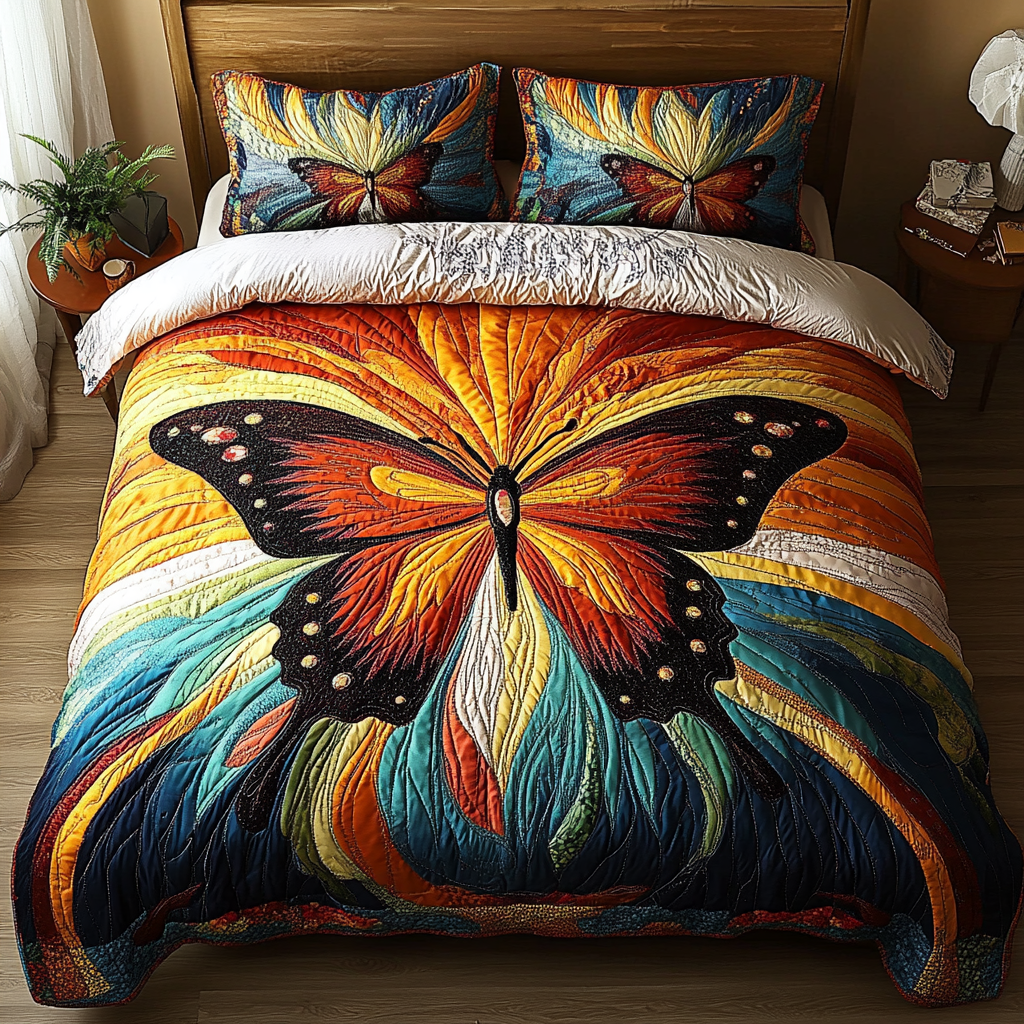 Butterfly Bliss Quilted Bedding Set Perfect Bedding Gift Set for Family and Friends