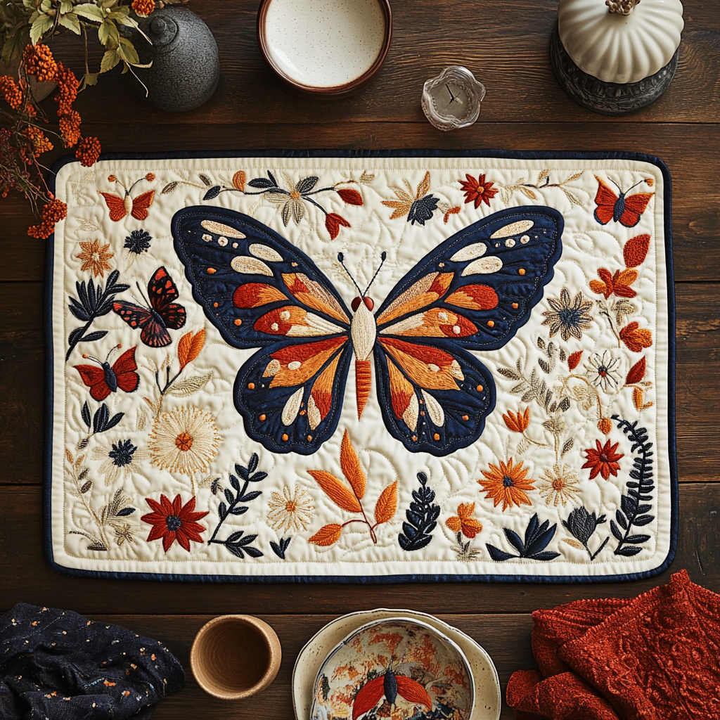 Butterfly Bliss Quilted Place Mat Modern Holiday Decor Christmas Gifts For Flower Lovers