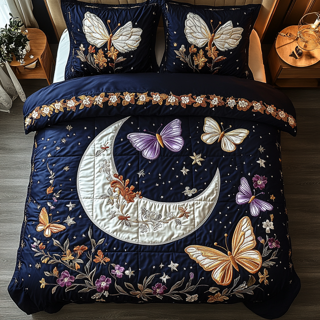 Butterfly Bloom Quilted Bedding Set Aesthetic Room Decor Butterfly Themed Gift Items