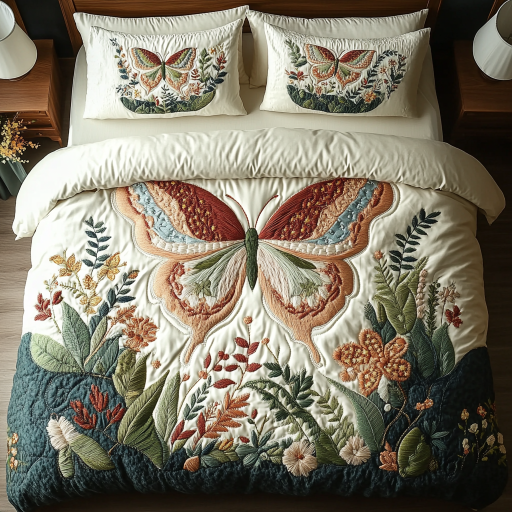 Butterfly Bloom Quilted Bedding Set Aesthetic Room Decor Butterfly Themed Gifts For Adults