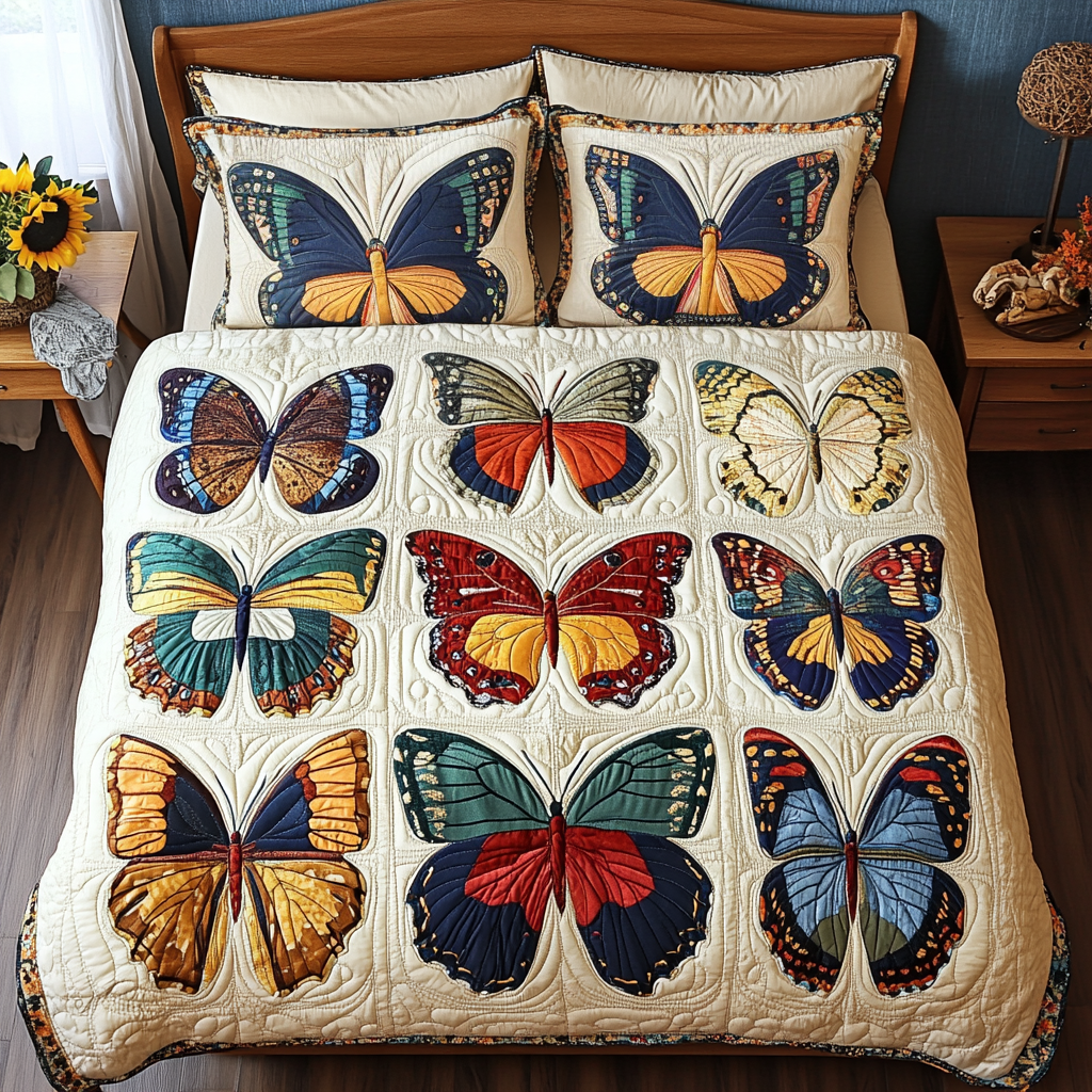 Butterfly Bloom Quilted Bedding Set Best Christmas Duvet Cover Set Butterfly Theme Gifts