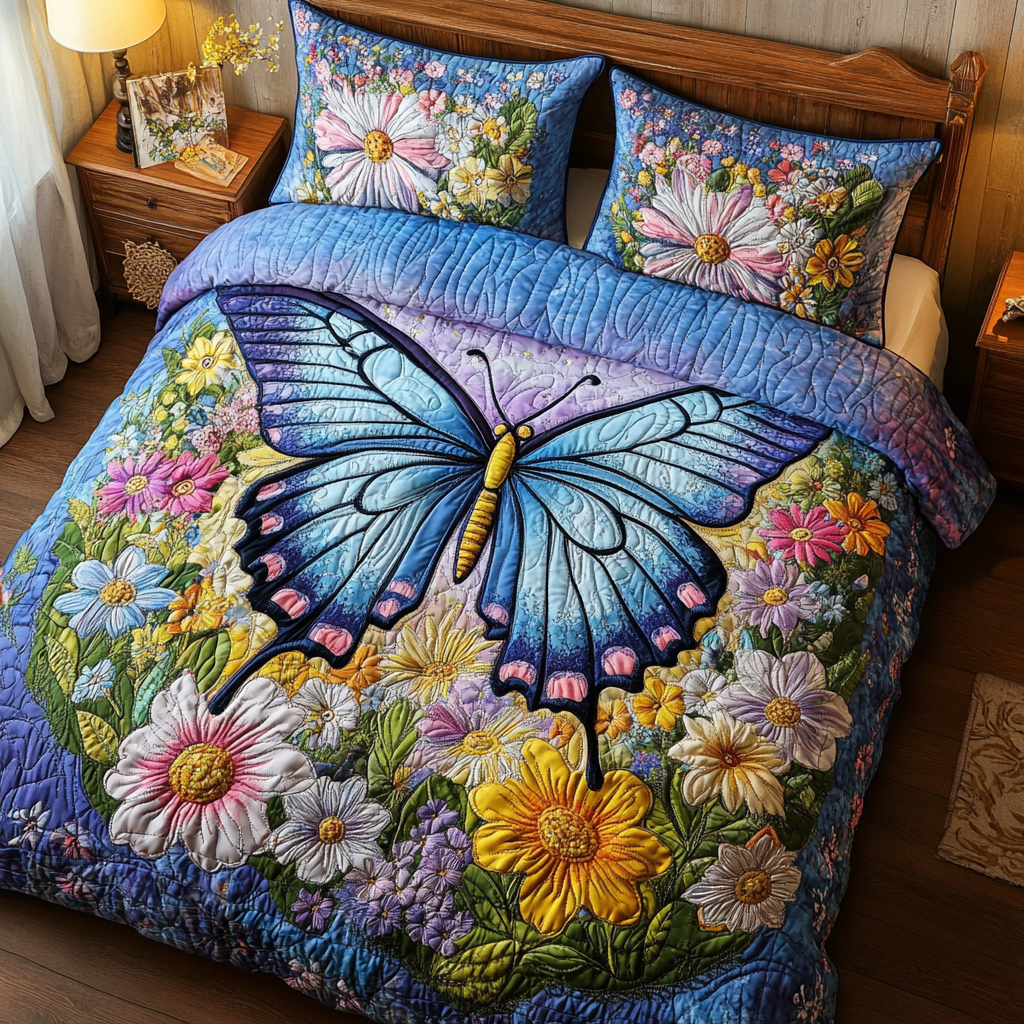 Butterfly Bloom Quilted Bedding Set Cute Bedroom Decor Butterfly Christmas Presents