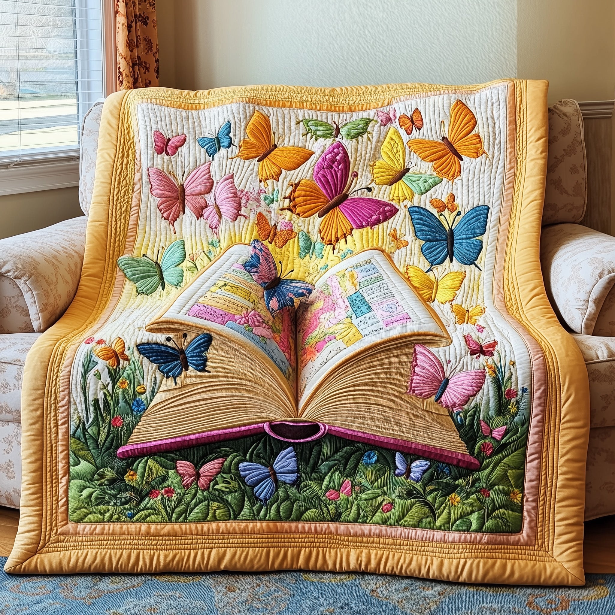 Butterfly Book Haven Quilted Blanket Cute Bed BlanketButterfly Gifts For Girlfriend