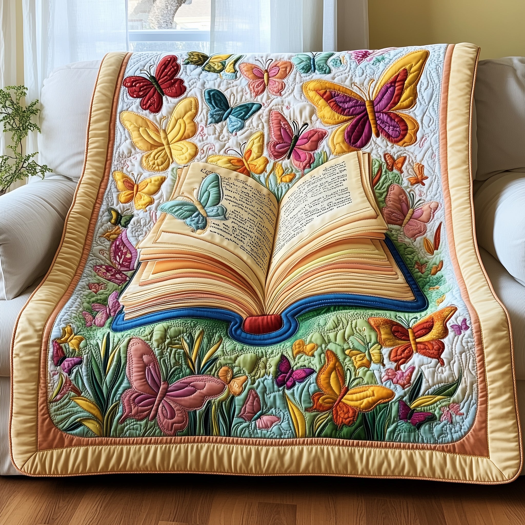 Butterfly Book Haven Quilted Blanket Cute Bed BlanketButterfly Theme Gifts Book Lovers