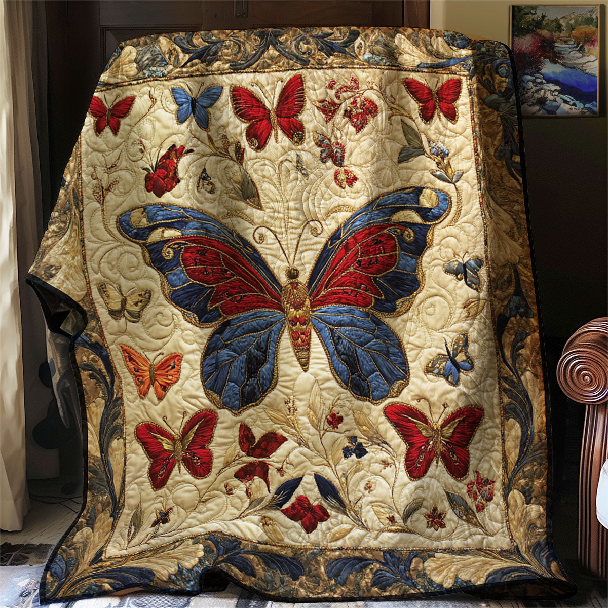 Butterfly Botanical Quilt Blanket Cozy Throw Blanket Best Butterfly Christmas Gifts For Her