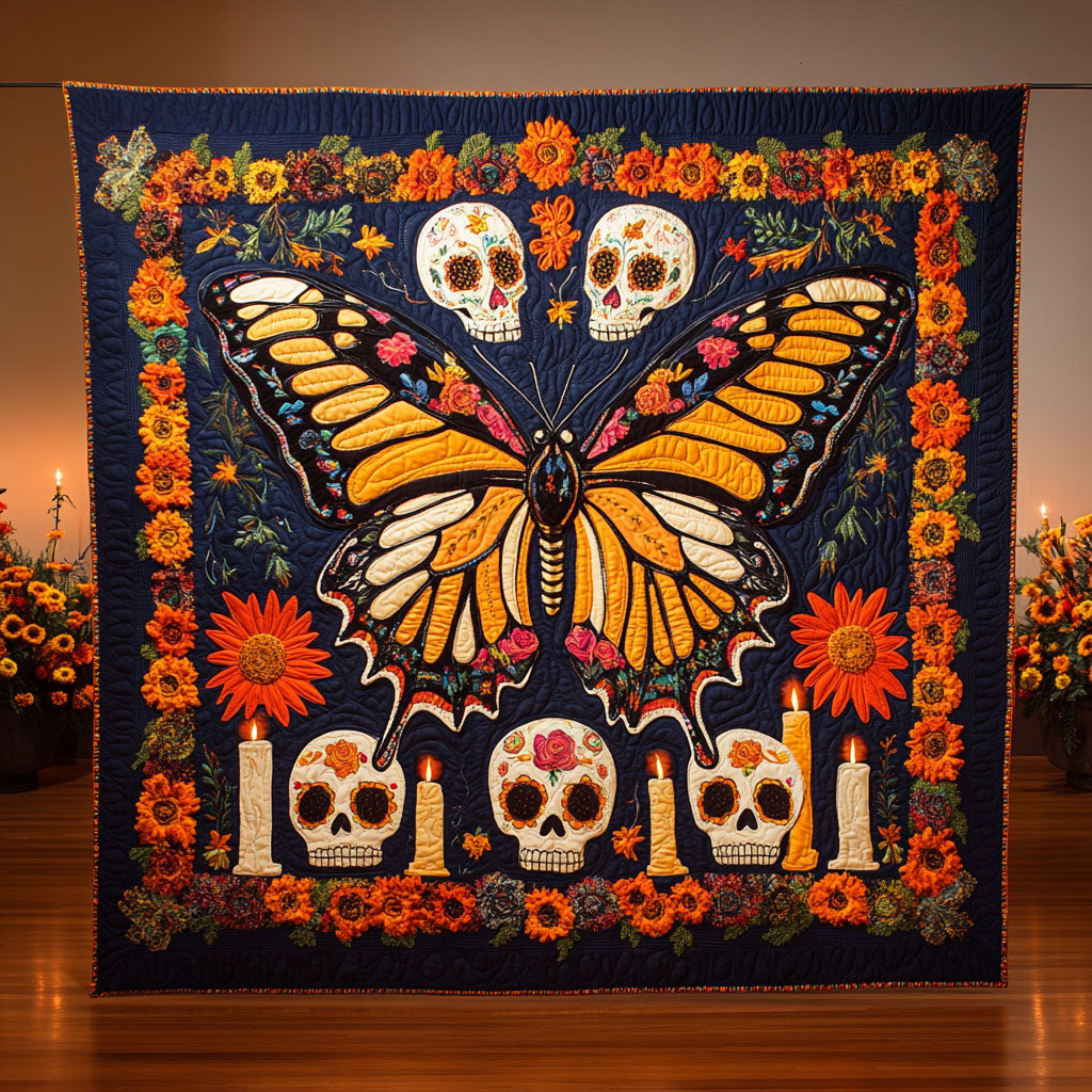 Butterfly Calavera Quilt Blanket Christian Blanket Religious Christmas Gifts