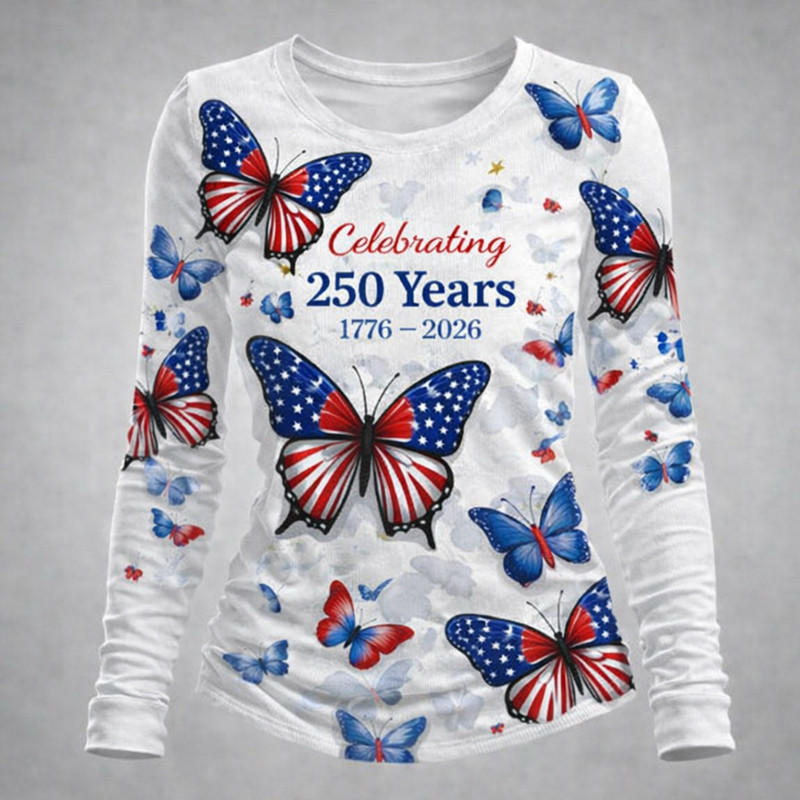 Butterfly Celebrating 250 Years Long Sleeve Shirt 250th Anniversary Of America Merch