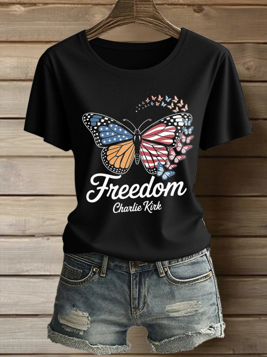 Butterfly Charlie Kirk Freedom T-Shirt American Patriotic Shirt Gifts For Lovers