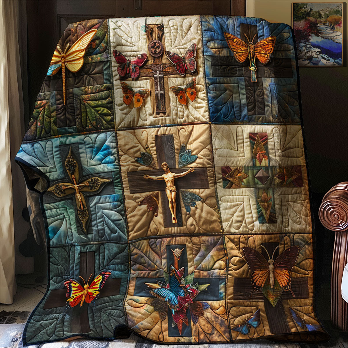 Butterfly Christian Cross Quilt Blanket Throws And Blankets Good Gifts For Dads 50Th Birthday