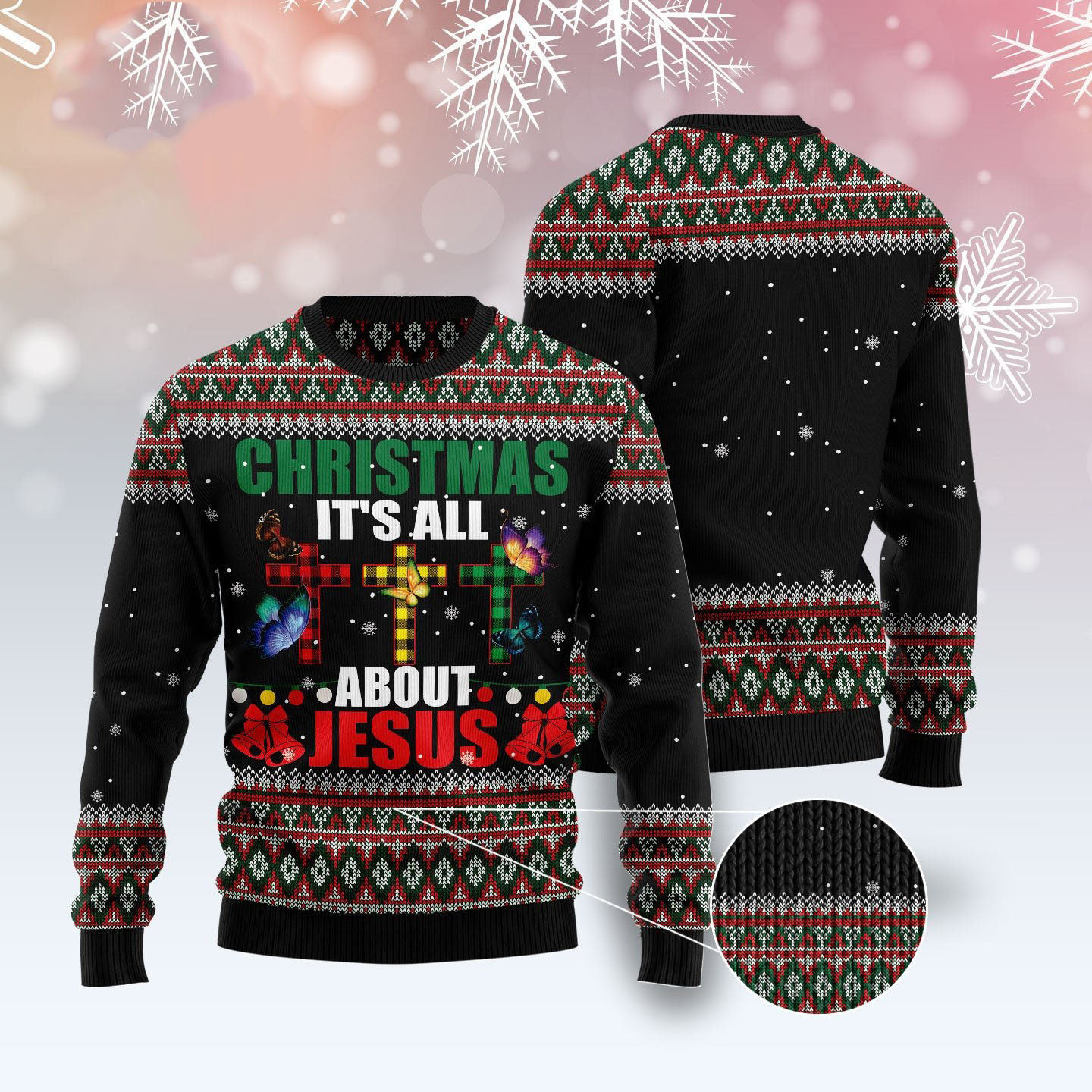 Butterfly Christmas Is All About Jesus Ugly Christmas Sweater Xmas Party Outfits Xmas Gifts