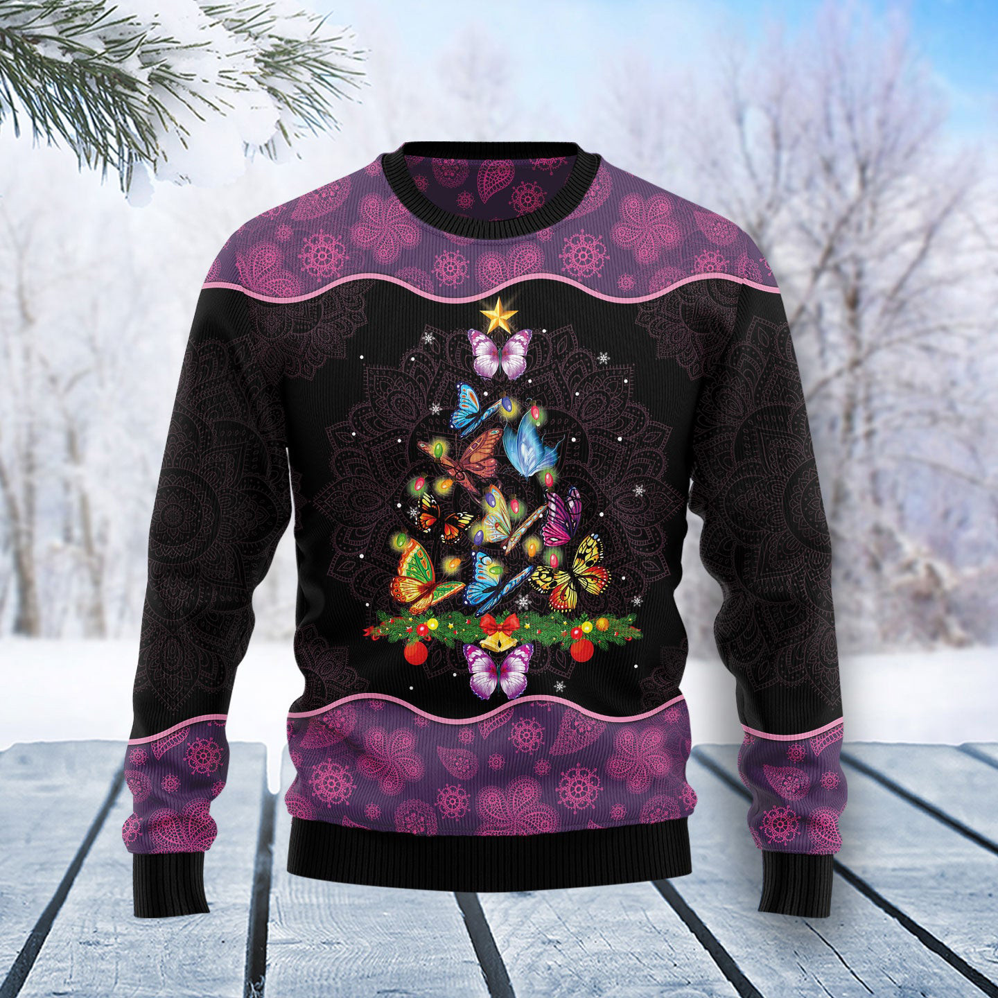 Butterfly Christmas Tree Ugly Christmas Sweater Festive Wear Xmas Gifts For Mom