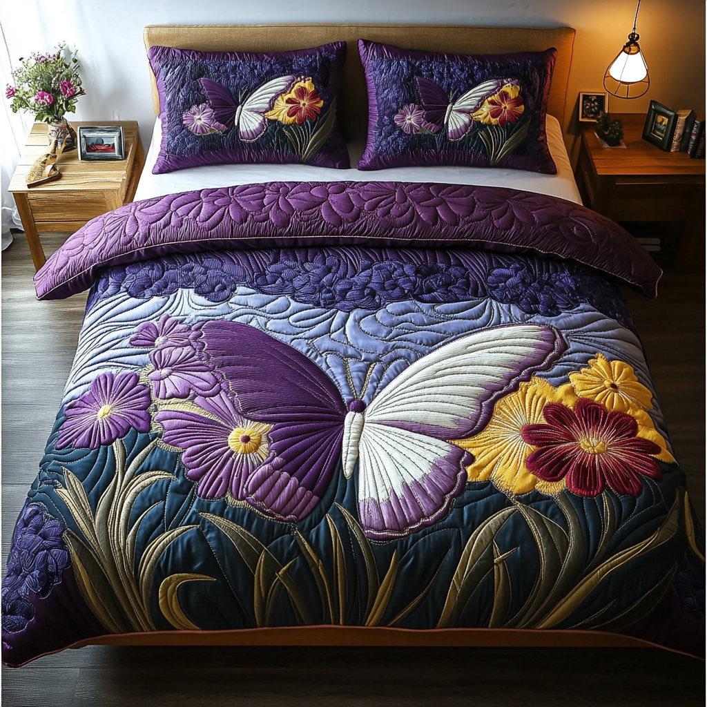 Butterfly Dream Quilted Bedding Set Bed Room Decoration Best Butterfly Lover Gifts For Her