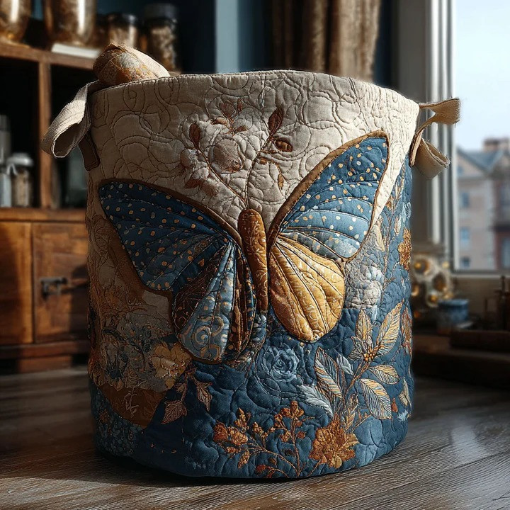 Butterfly Dreams Quilted Laundry Basket Whimsical Insect Home Organizer Best Gift For Butterfly Lovers