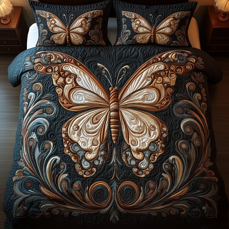 Butterfly Dreamscape Quilted Bedding Set Boho Floral Bedroom Decor Best Gift For Butterfly Lovers