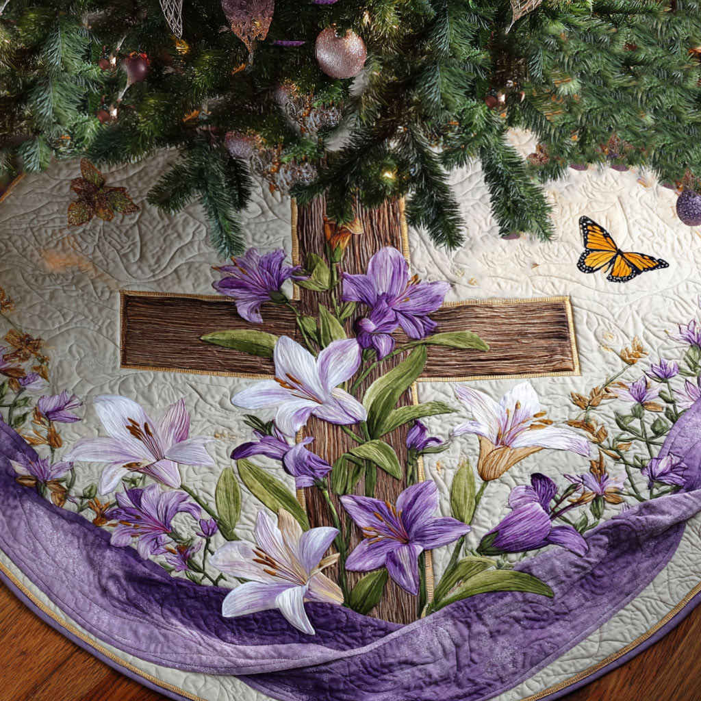Butterfly Faith Blossom Christmas Quilted Tree Skirt Christian Christmas Gift Ideas