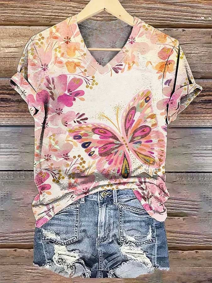 Butterfly Floral T-Shirt Floral Boho Spring Summer Nature Presents Tee For Women