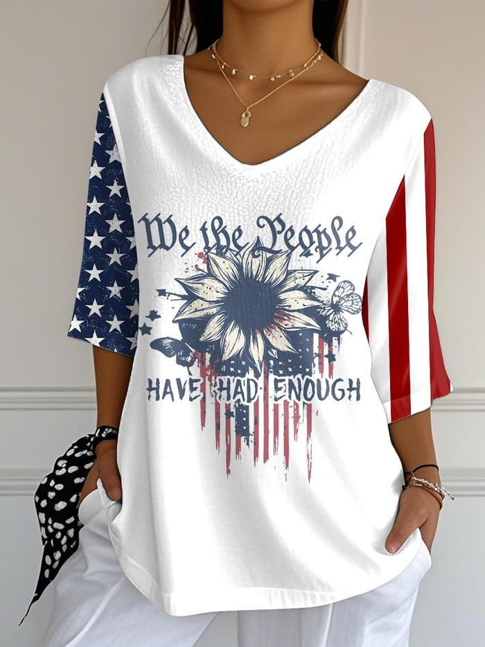 Butterfly Flower We The People V-Neck Shirt USA Flag Have Had Enough Merch Patriotic Gifts