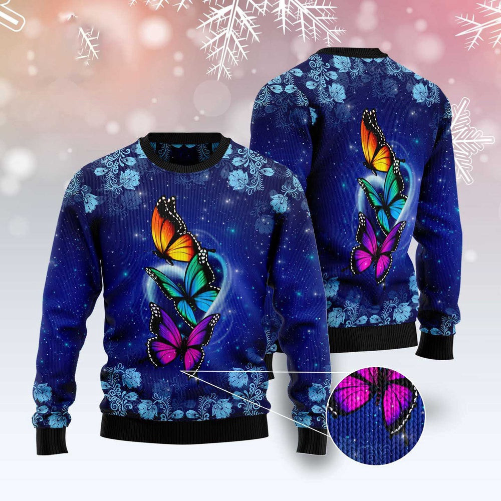 Butterfly Galaxy Ugly Christmas Sweater Funny Ugly Christmas Sweater Xmas Gifts