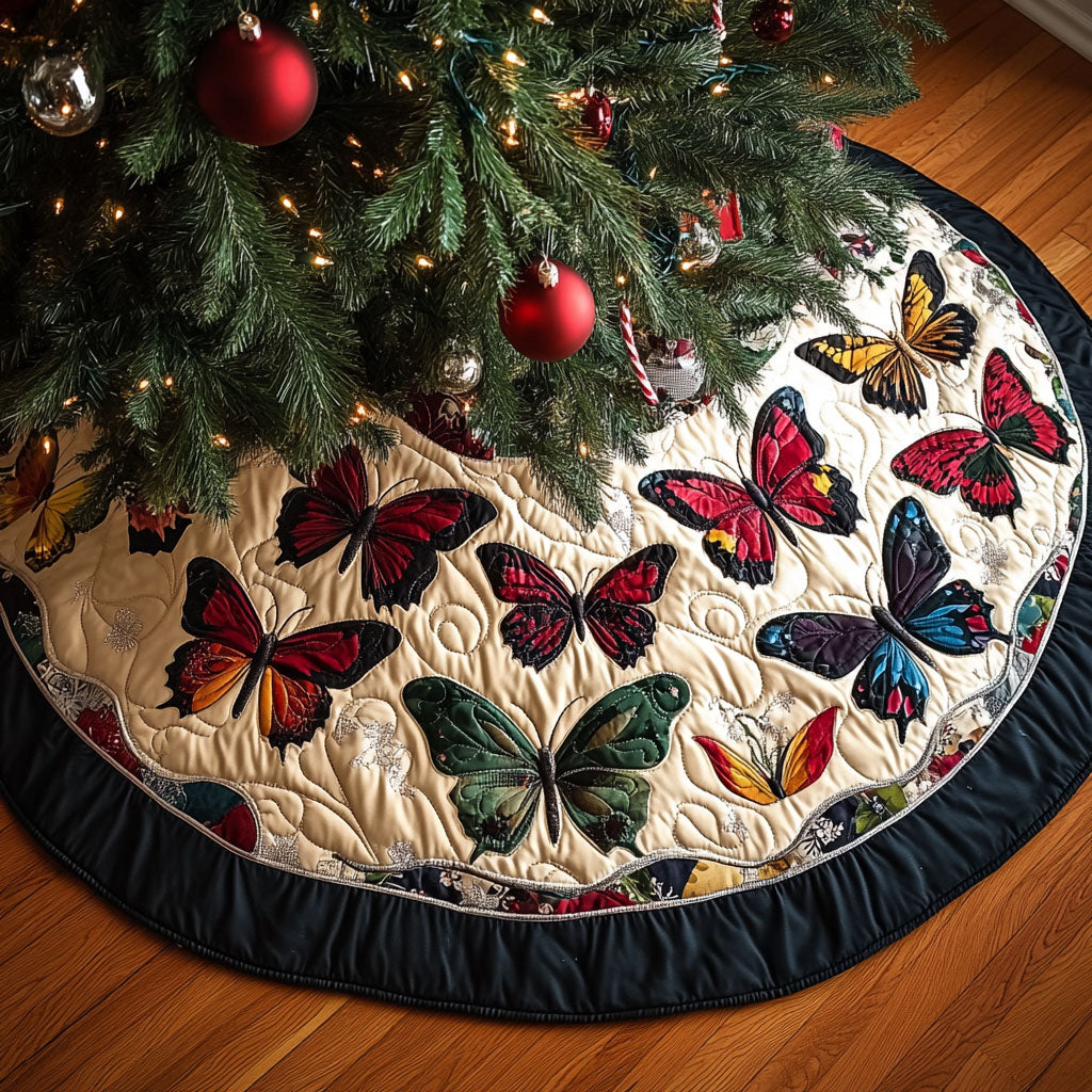 Butterfly Garden Delight Quilted Christmas Tree Skirt Warm And Cozy Holiday Decor
