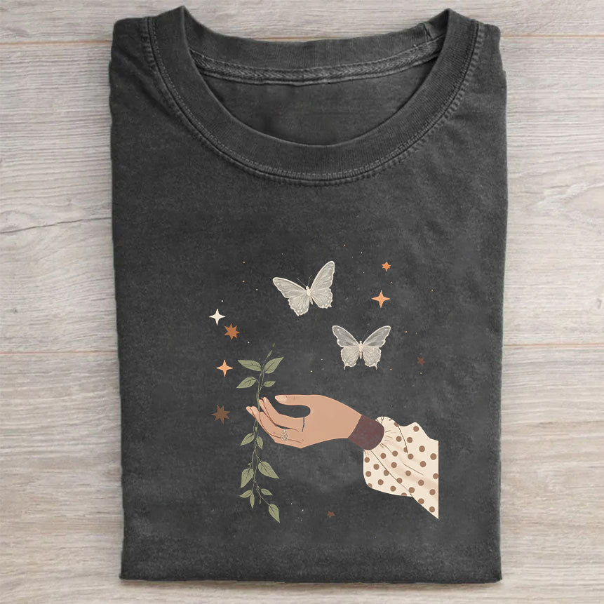 Butterfly Garden Print Women_s Casual Short Sleeve T-Shirt Summer Merch Best Gift For Women