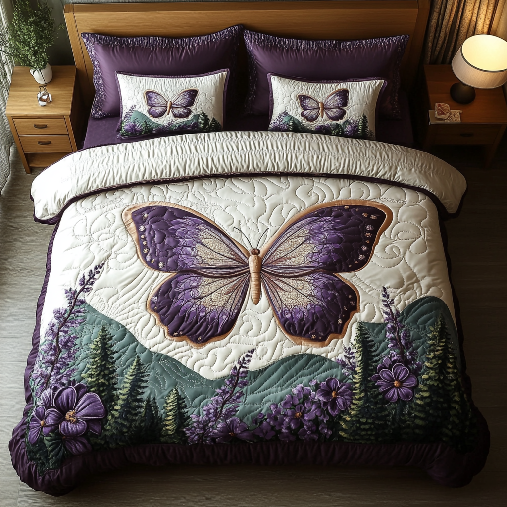 Butterfly Garden Quilted Bedding Set Bedroom Decorations Novelty Butterfly Presents
