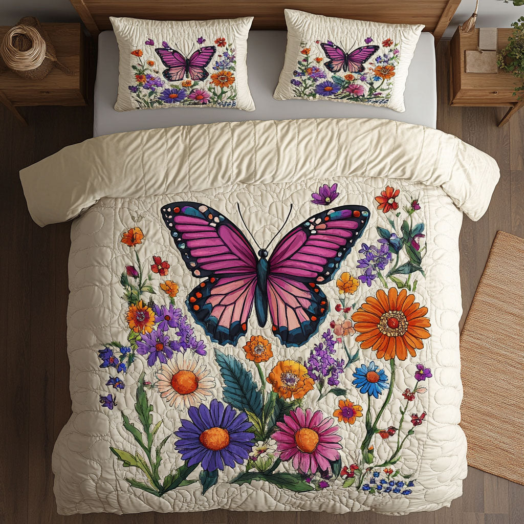Butterfly Garden Quilted Bedding Set Duvet Cover Bedspread Present Ideas For Girlfriend