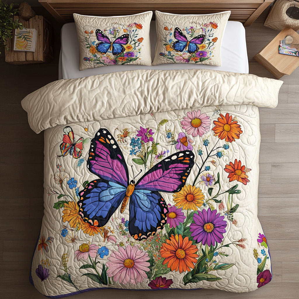 Butterfly Garden Quilted Bedding Set Duvet Cover Bedspread Present Ideas For Her