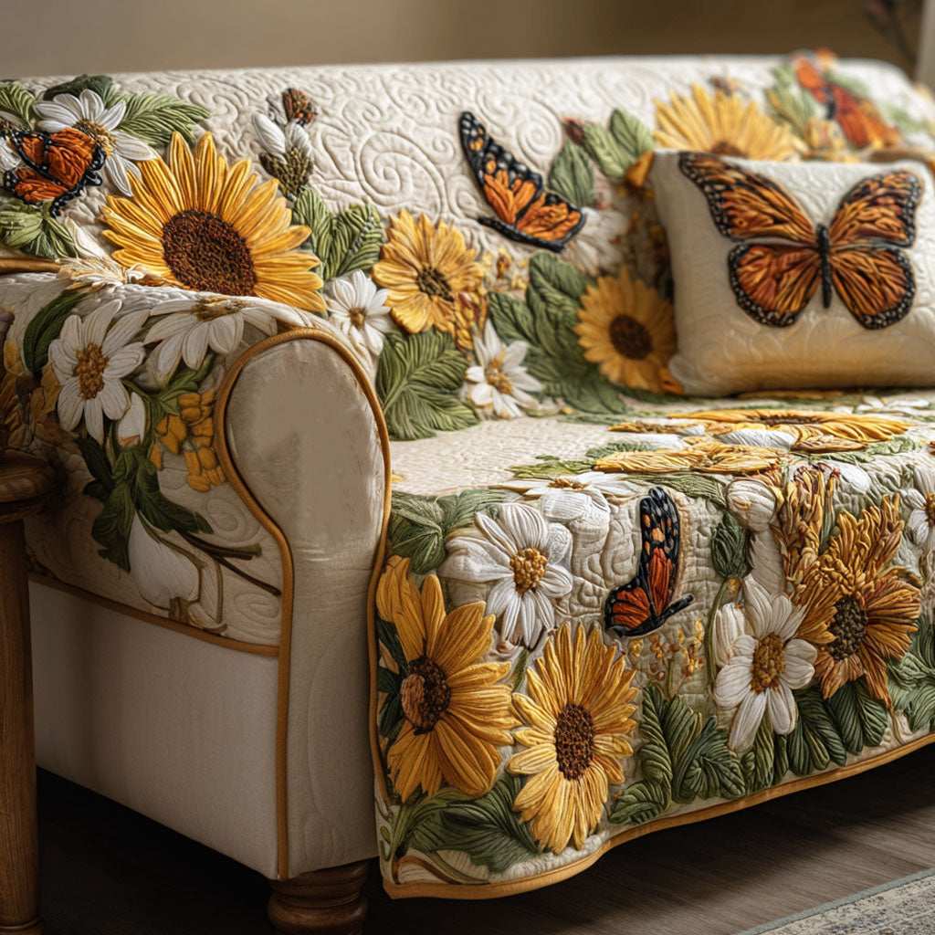 Butterfly Garden Quilted Sofa Cover Home Decorattions Gifts For Sunflower Lovers