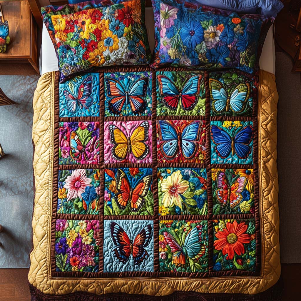 Butterfly Garden Whispers Quilted Bedding Set Bed Decor Gifts With Butterfly Theme