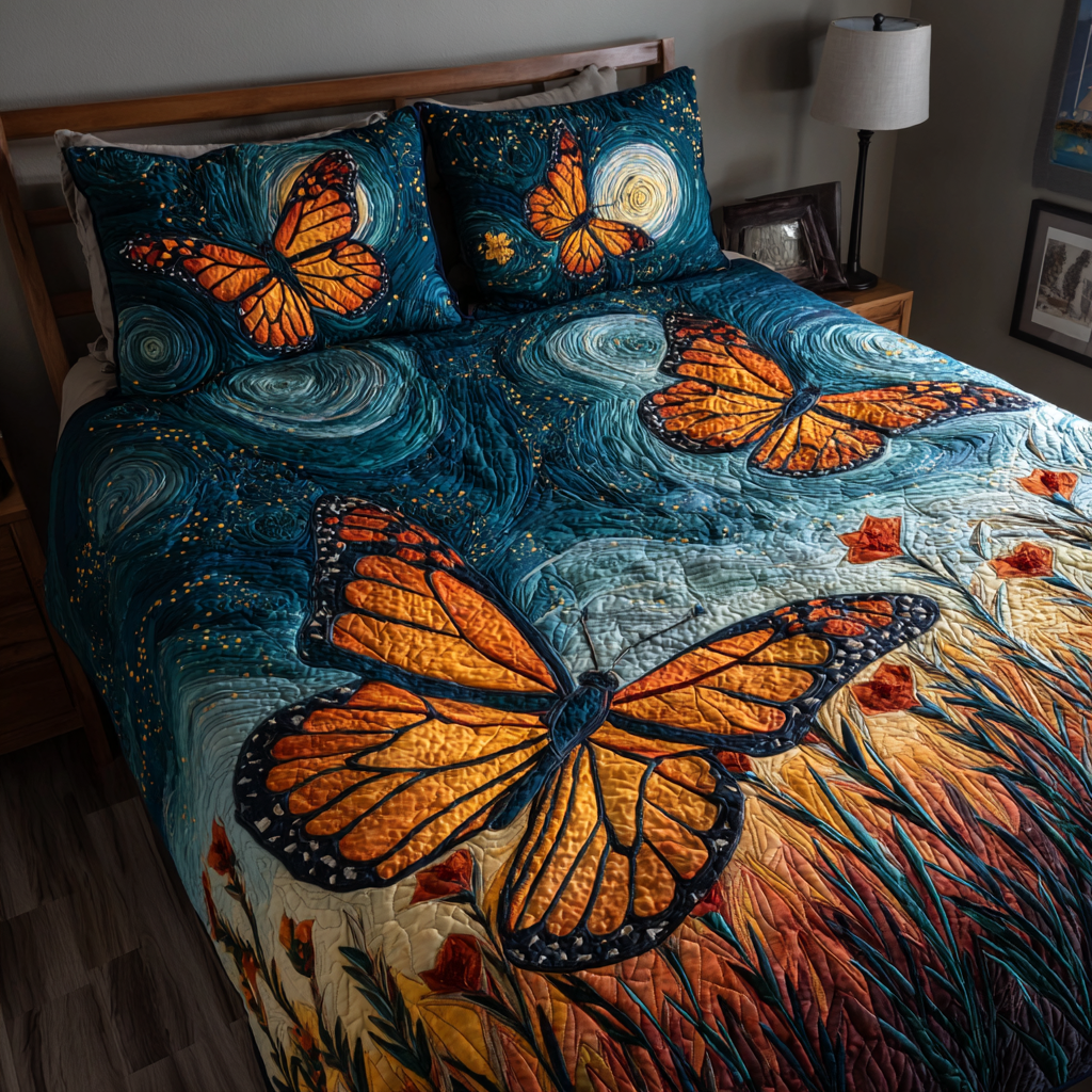 Butterfly Glow Quilted Bedding Set Cute Room Decor Cute Butterfly Gifts
