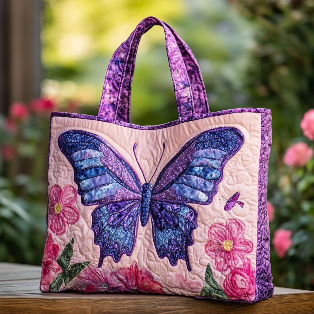 Butterfly Glow Quilted Tote Bag Gift For Butterfly Lover
