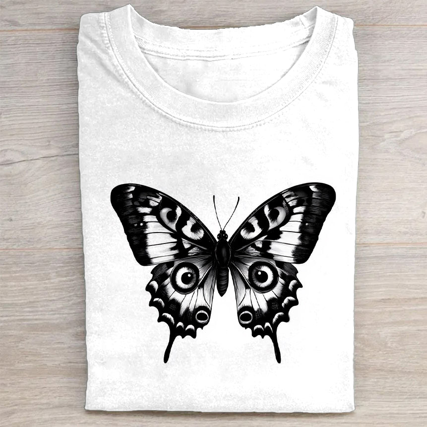 Butterfly Graphic Design White T-Shirt Casual Merch Best Gift For Nature Lovers