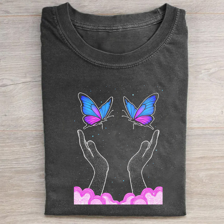 Butterfly Hands Graphic Tee Women_s Fashion Casual Short Sleeve T-Shirt Best Gift For Women