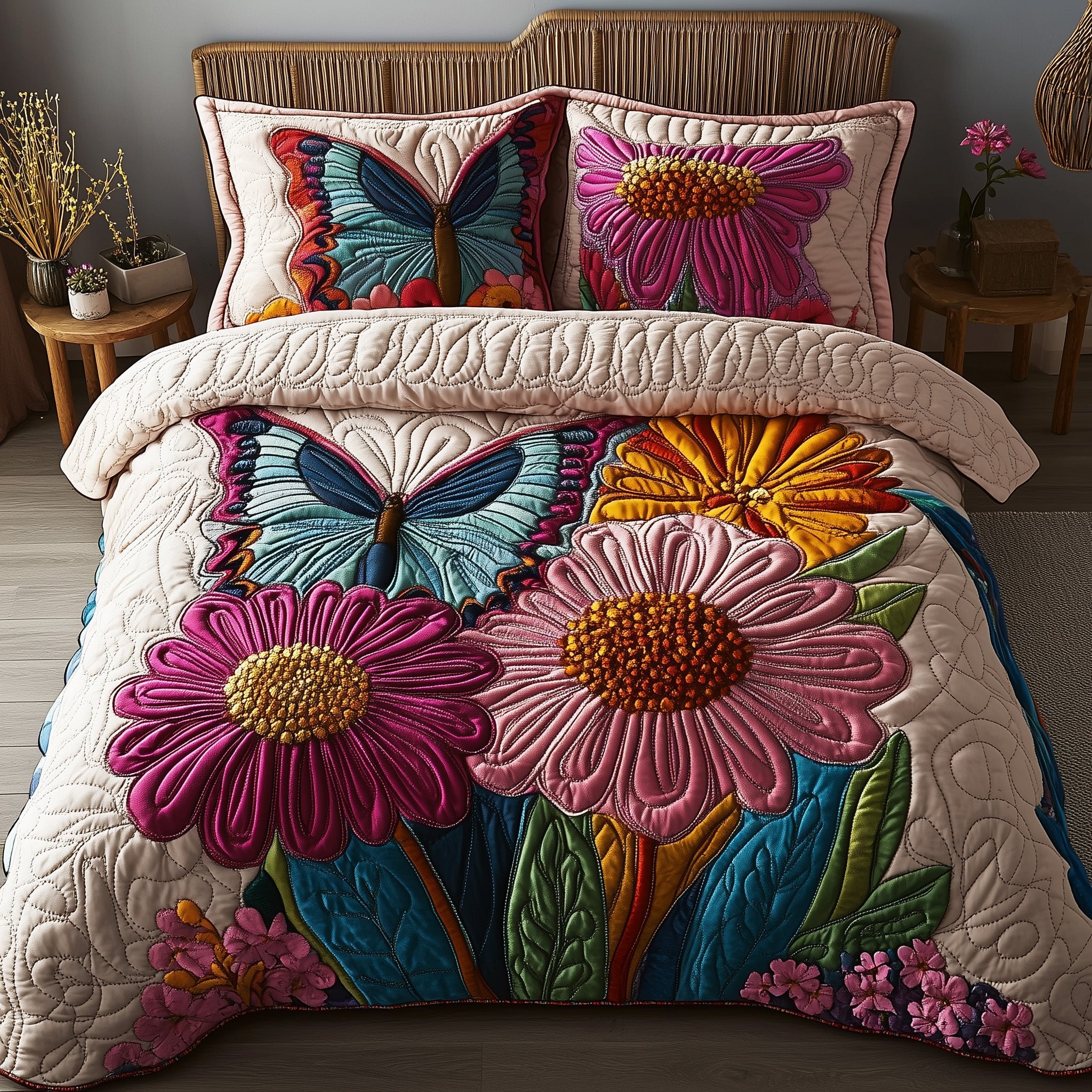 Butterfly Haven Quilted Bedding Set Duvet Cover Bed Sheet Birthday Gifts With Butterflies
