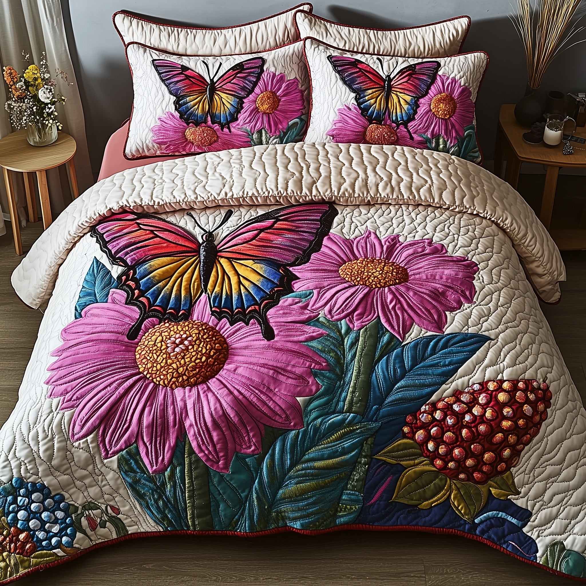 Butterfly Haven Quilted Bedding Set Duvet Cover Bed Sheet Butterfly Birthday Presents