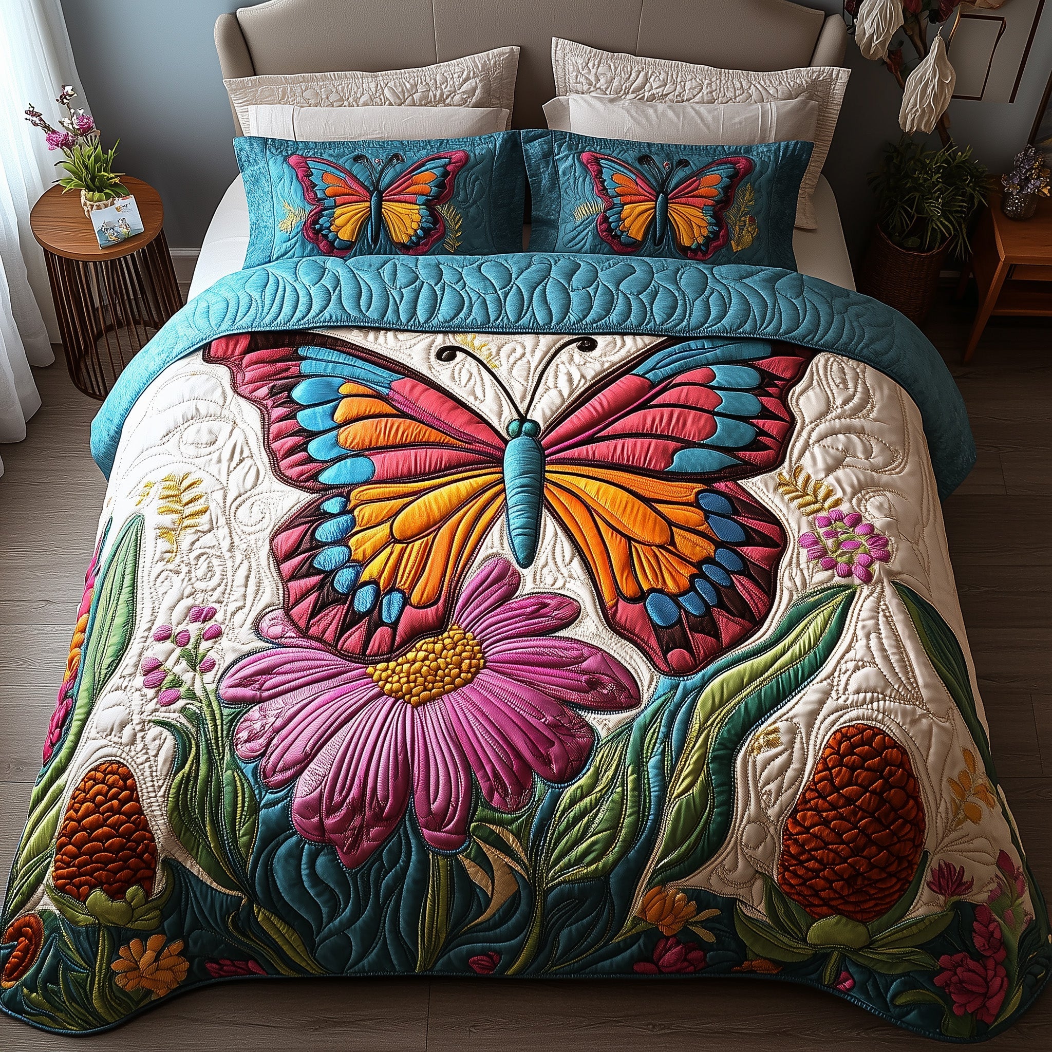Butterfly Haven Quilted Bedding Set Duvet Cover Bed Sheet Butterfly Gifts For Grandma