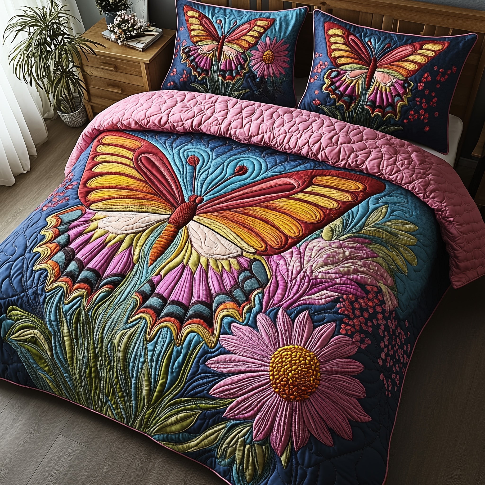 Butterfly Haven Quilted Bedding Set Duvet Cover Bed Sheet Butterfly Gifts For Ladies