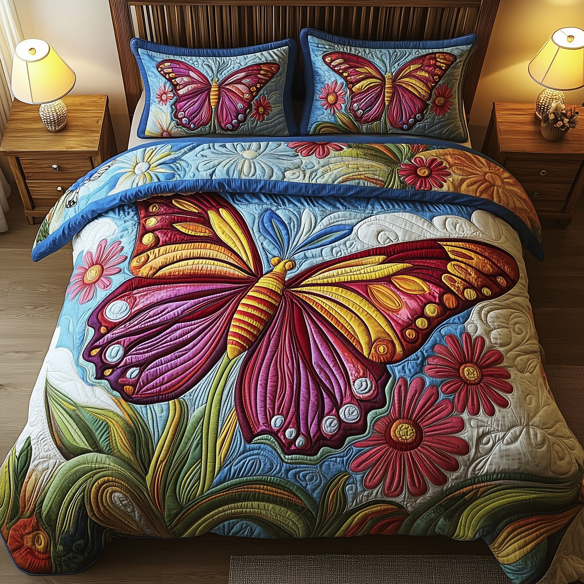 Butterfly Haven Quilted Bedding Set Duvet Cover Bed Sheet Butterfly Mothers Day Gifts