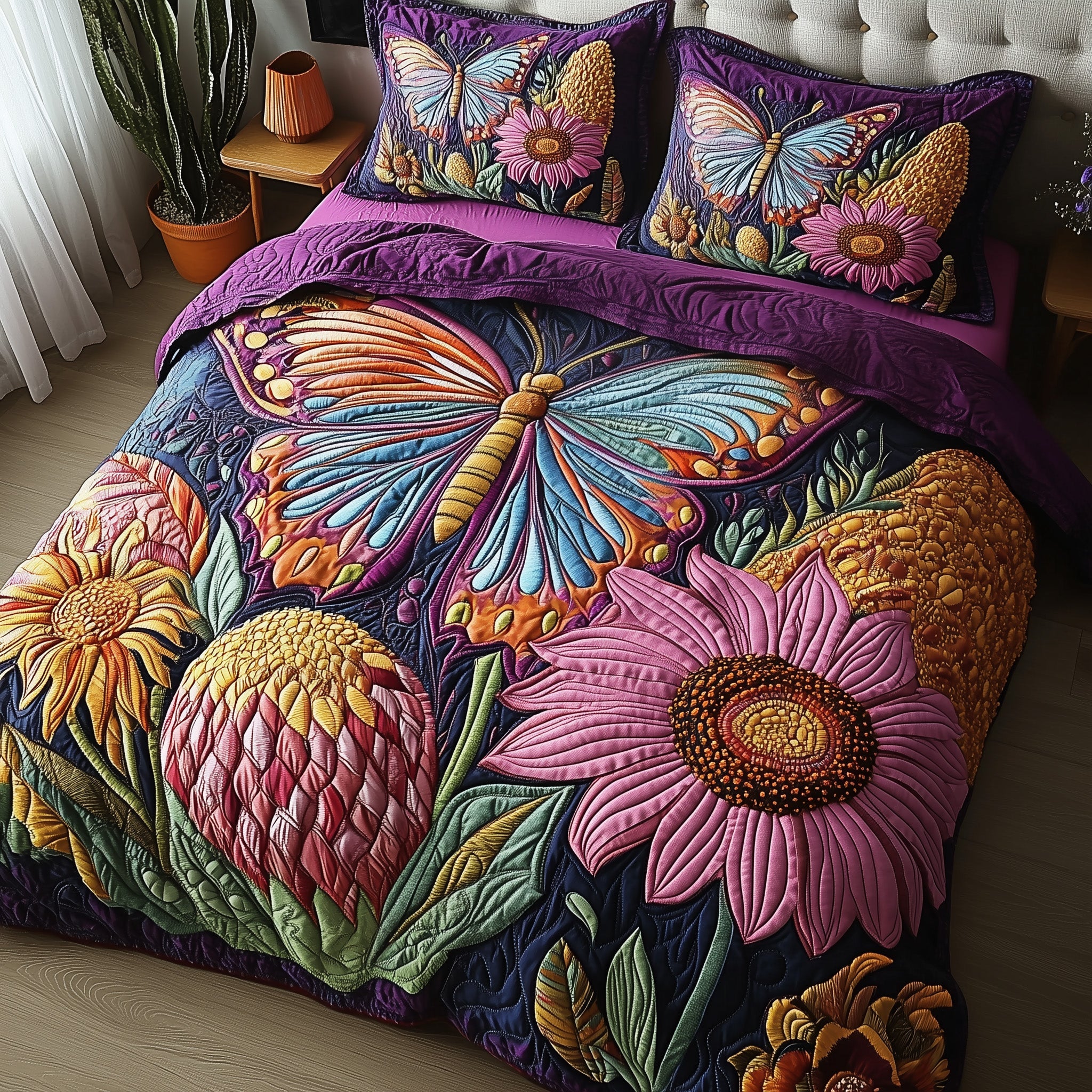 Butterfly Haven Quilted Bedding Set Duvet Cover Bed Sheet Butterfly Presents
