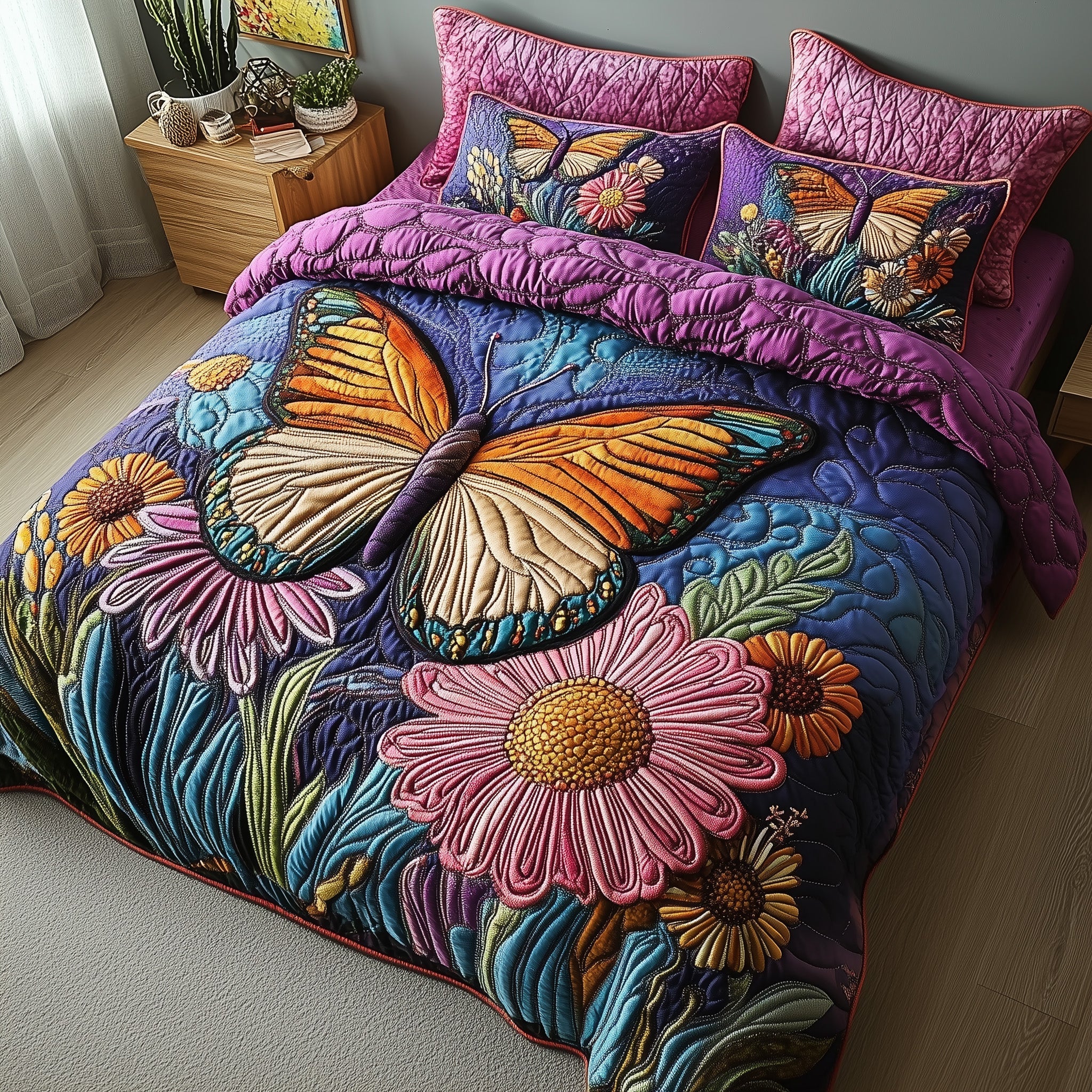 Butterfly Haven Quilted Bedding Set Duvet Cover Bed Sheet Butterfly Themed Gifts For Adults