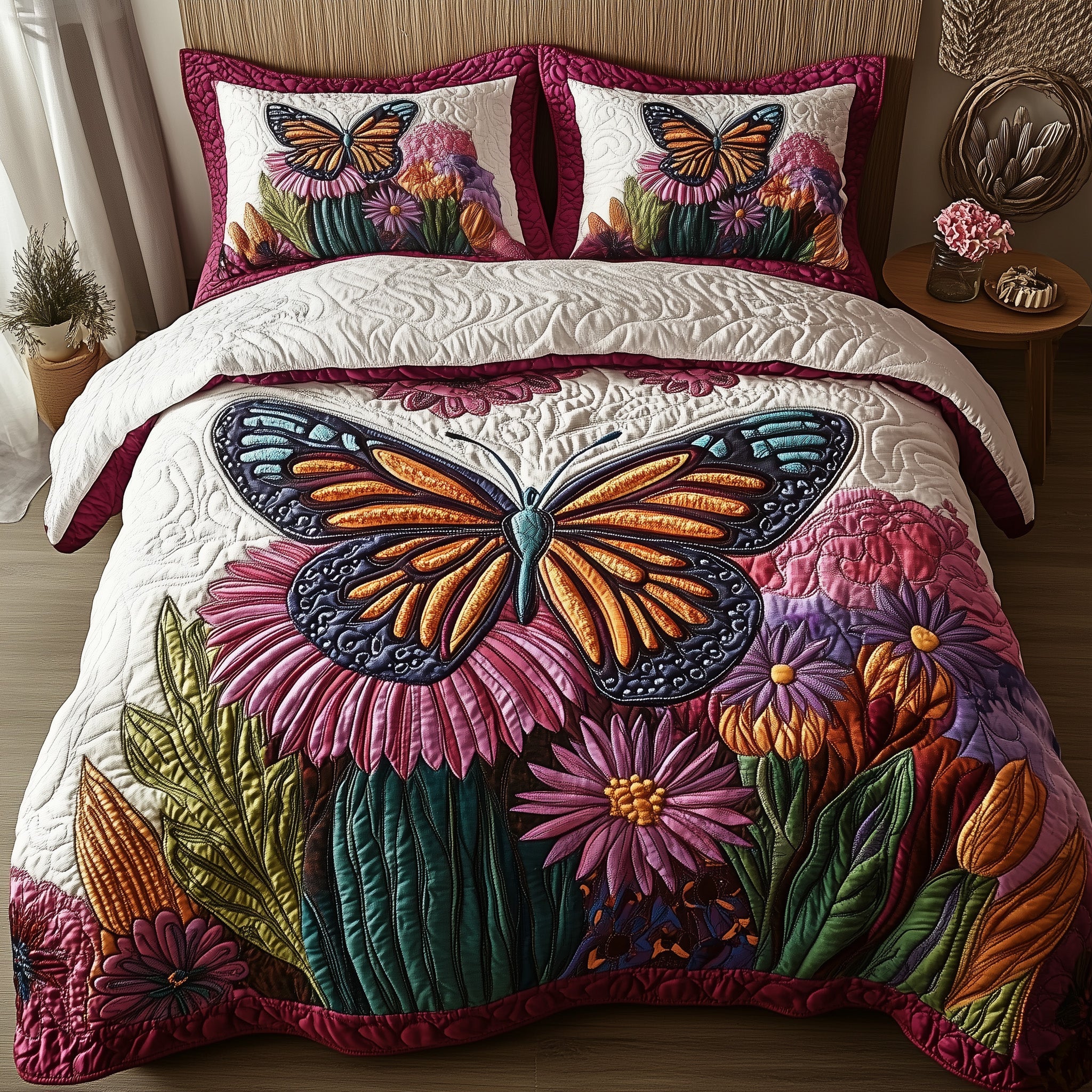 Butterfly Haven Quilted Bedding Set Duvet Cover Bed Sheet Gifts For Butterfly Lovers