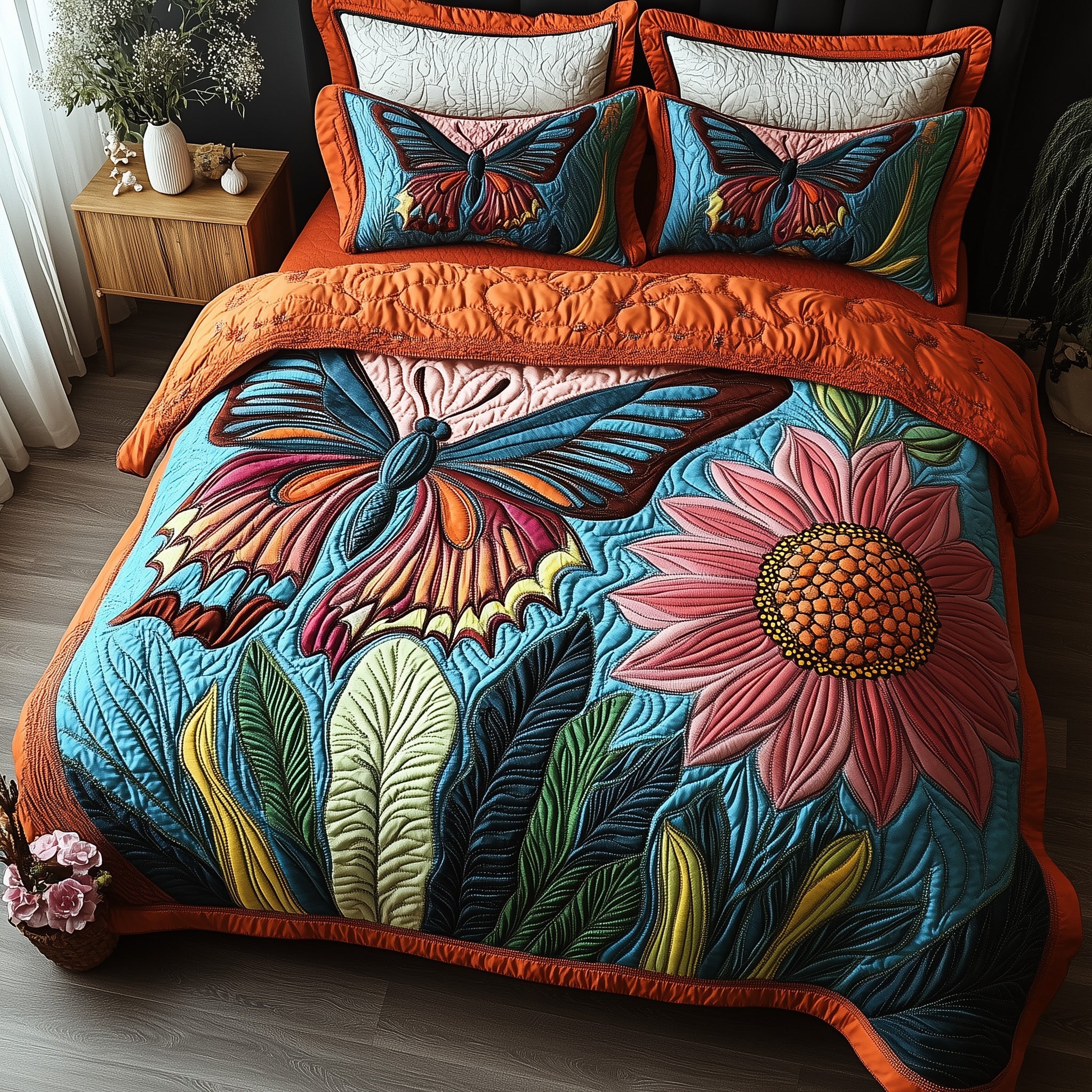 Butterfly Haven Quilted Bedding Set Duvet Cover Bed Sheet Gifts With Butterfly Theme