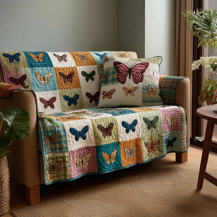 Butterfly Haven Quilted Sofa Cover Garden Nature Furniture Protector Best Gift For Nature Lovers