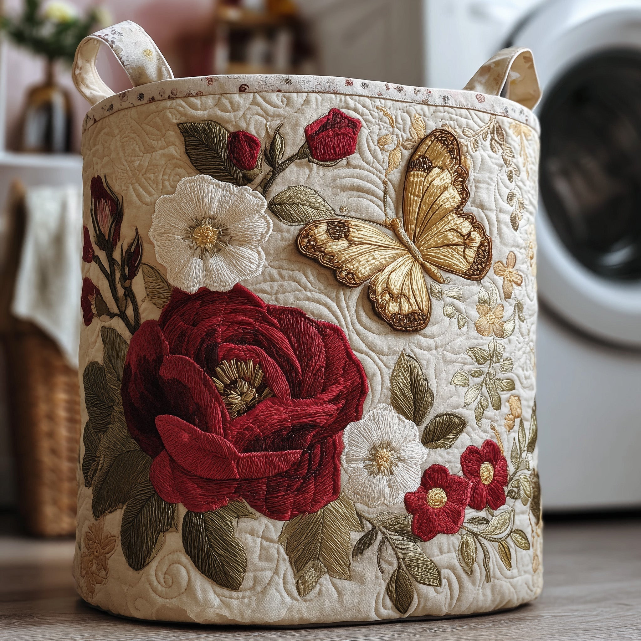 Butterfly Heaven Quilted Laundry Basket Flower Themed Modern Home Decor Unique Present Ideas