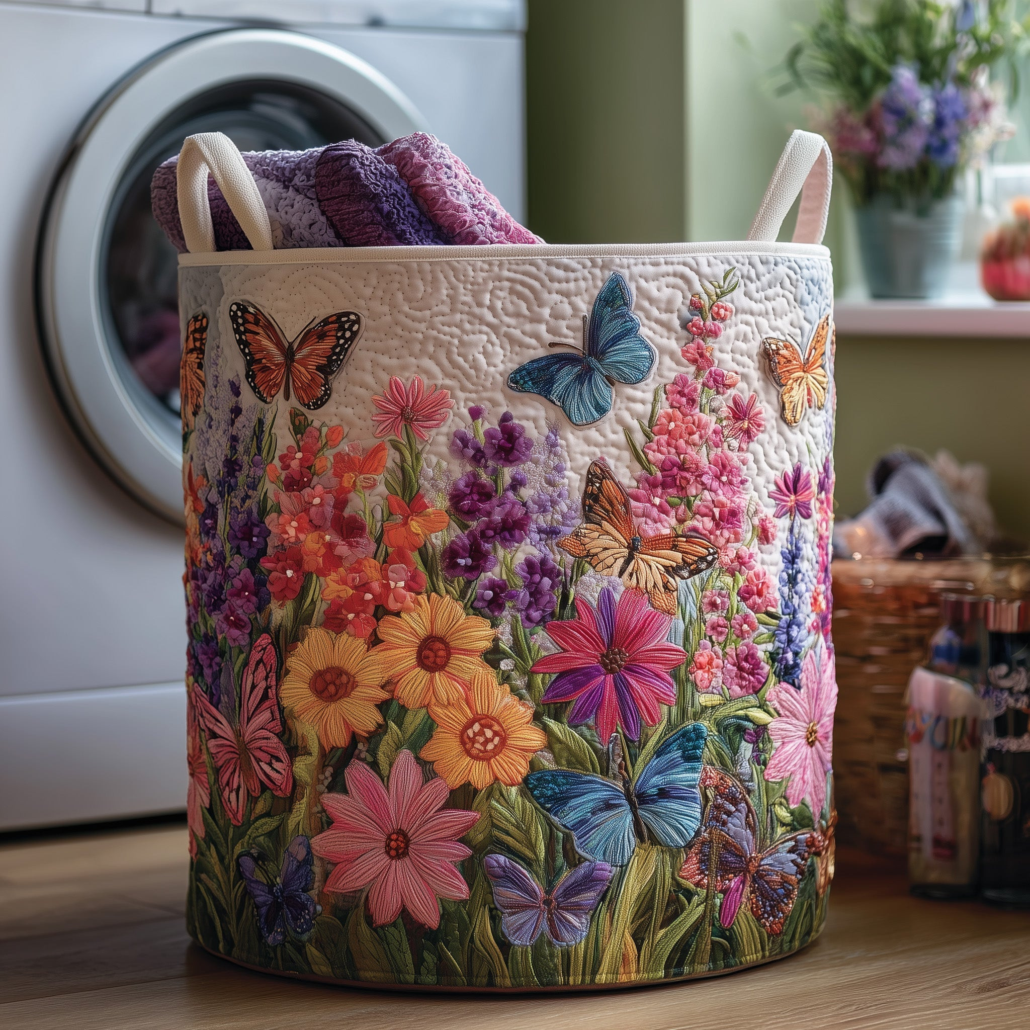 Butterfly Heaven Quilted Laundry Basket Natural Home Decor Gifts For Butterfly Lovers