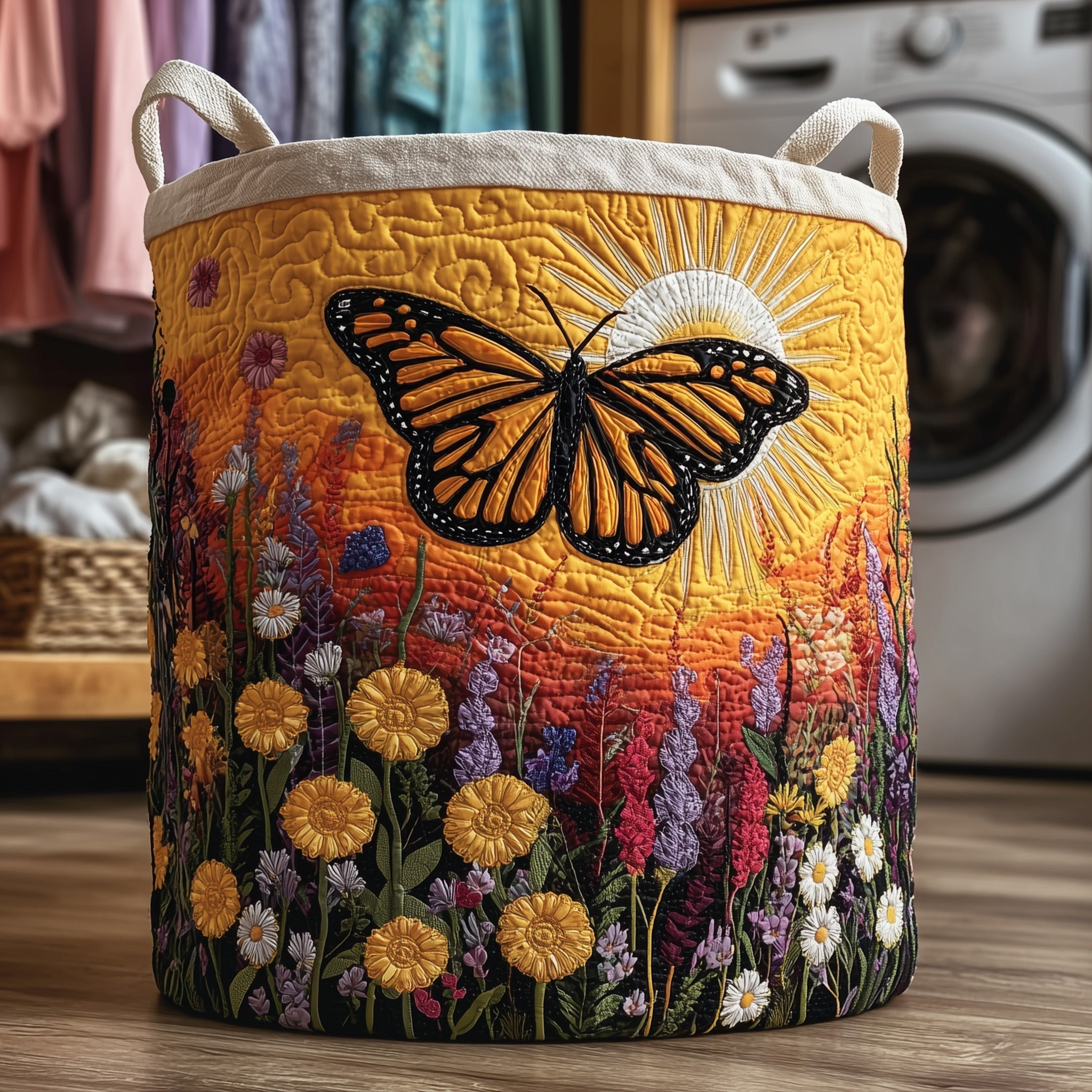 Butterfly Heaven Quilted Laundry Basket Natural Home Decor Unique Gift For Butterfly Enthusiast